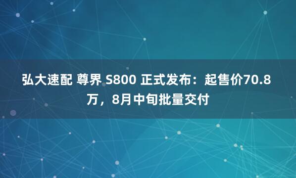 弘大速配 尊界 S800 正式發布：起售價70.8 萬，8月中旬批量交付