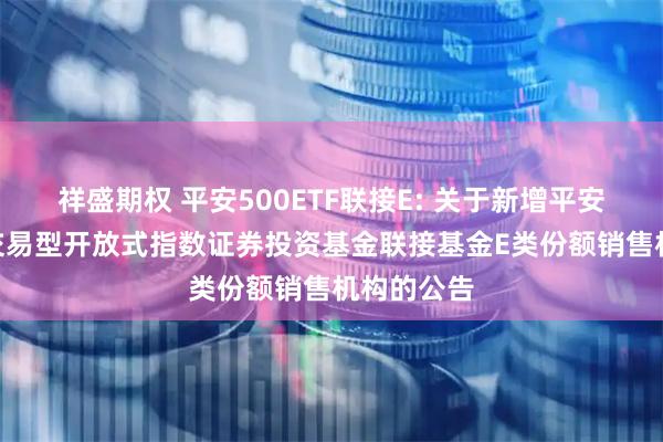 祥盛期權 平安500ETF聯(lián)接E: 關于新增平安中證500交易型開放式指數(shù)證券投資基金聯(lián)接基金E類份額銷售機構的公告
